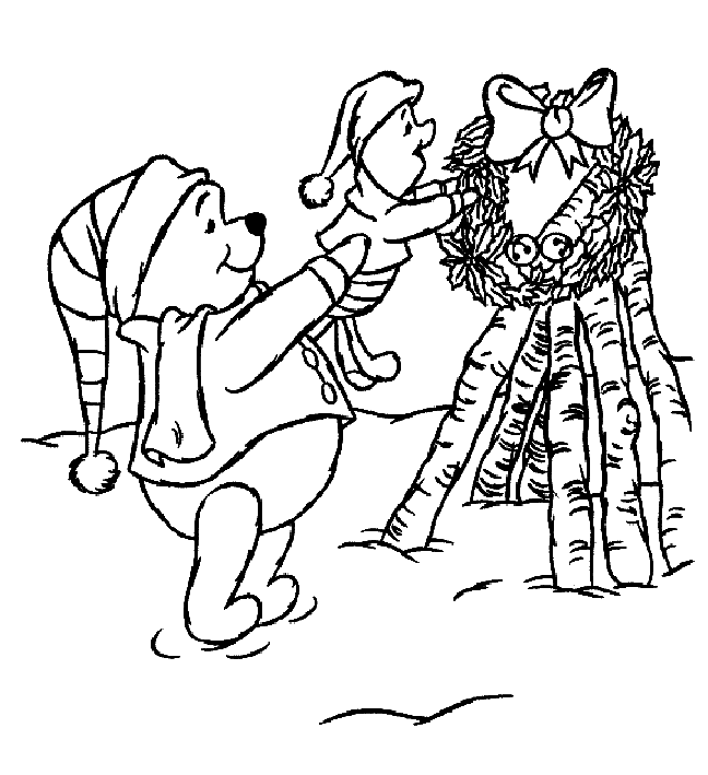 Piglet Placing Christmas Wreath Coloring Page