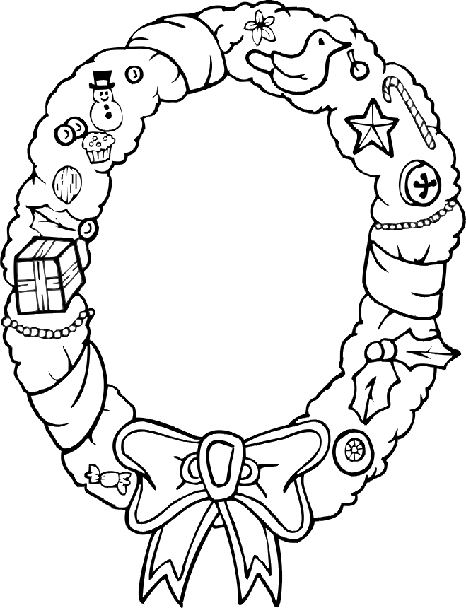 Pretty Christmas Wreath Coloring Page