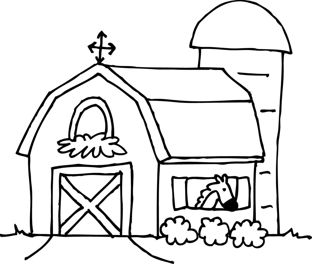 Barn With Horse Coloring Page