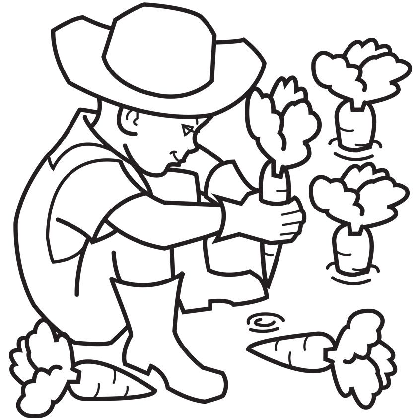 Boy Farmer Harvesting Carrots Coloring Page