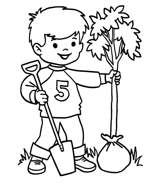 Boy Planting Tree Coloring Page