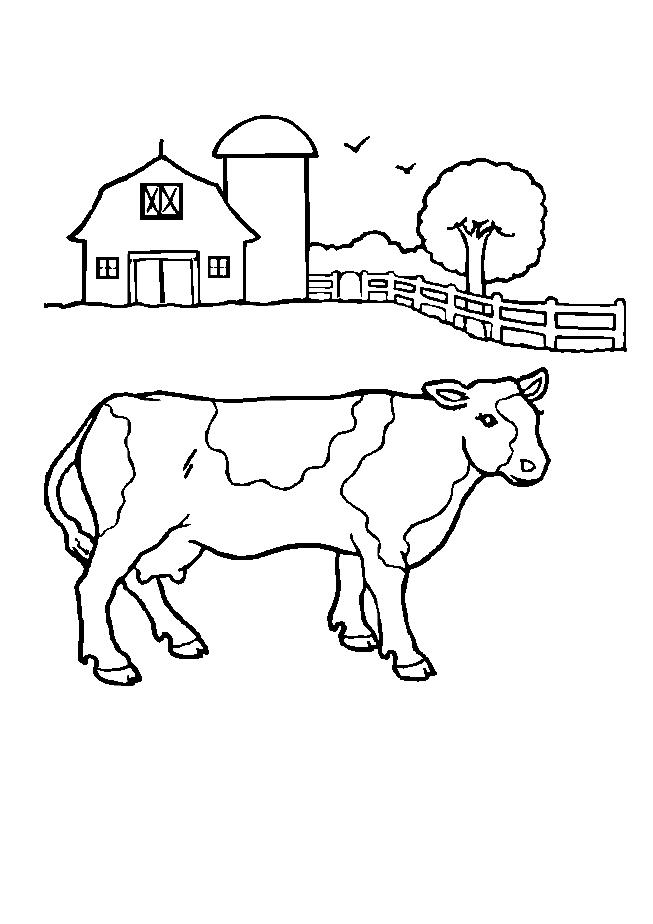 Cow And Barn Coloring Page