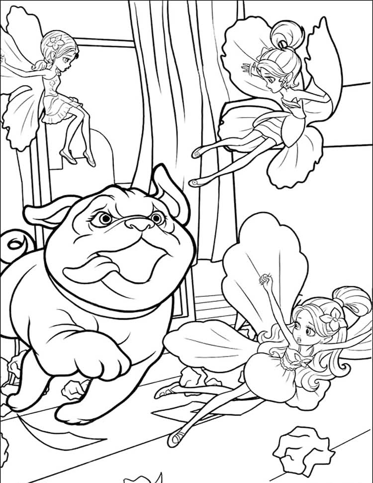 Dog Chases Thumbelina Coloring Page