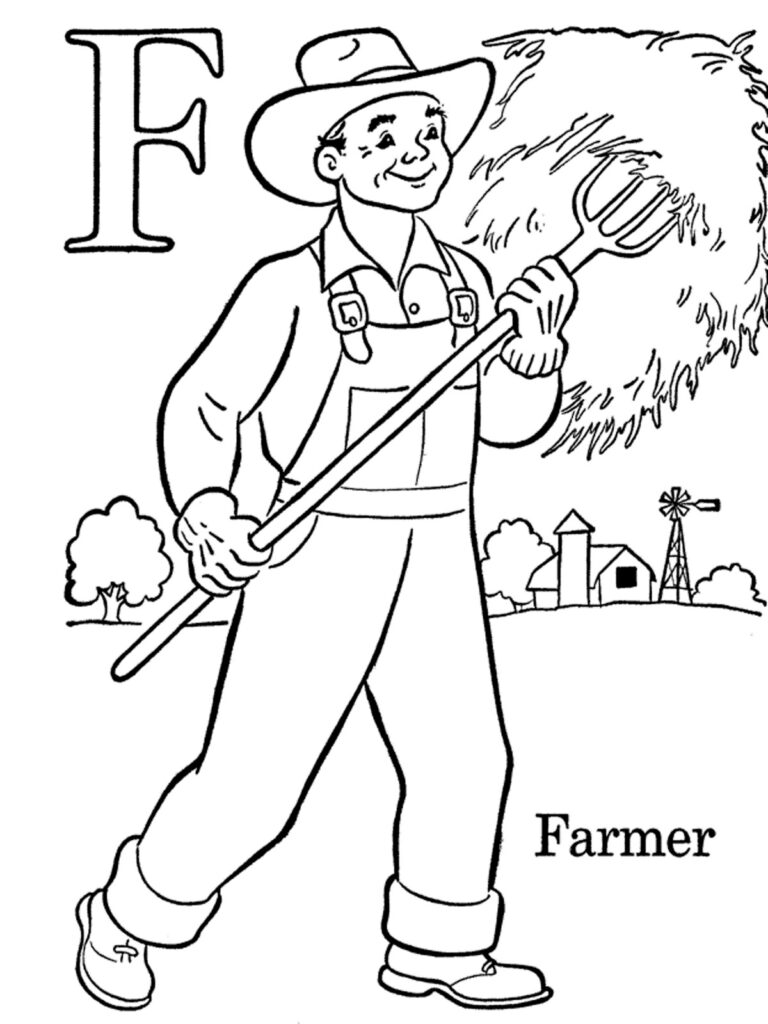 F Is For Farmer Coloring Page