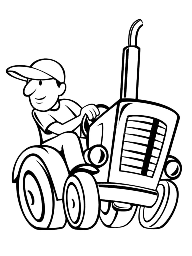 Farmer Driving Tractor Coloring Page