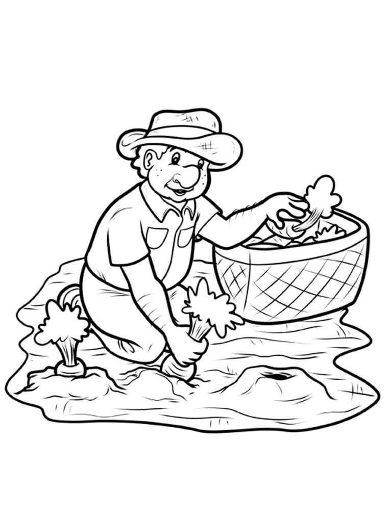 Farmer Harvesting Carrots Coloring Page