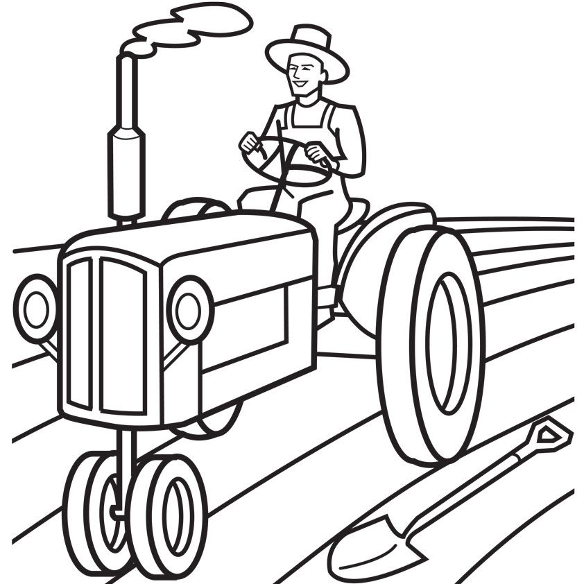 Farmer On Tractor Coloring Page