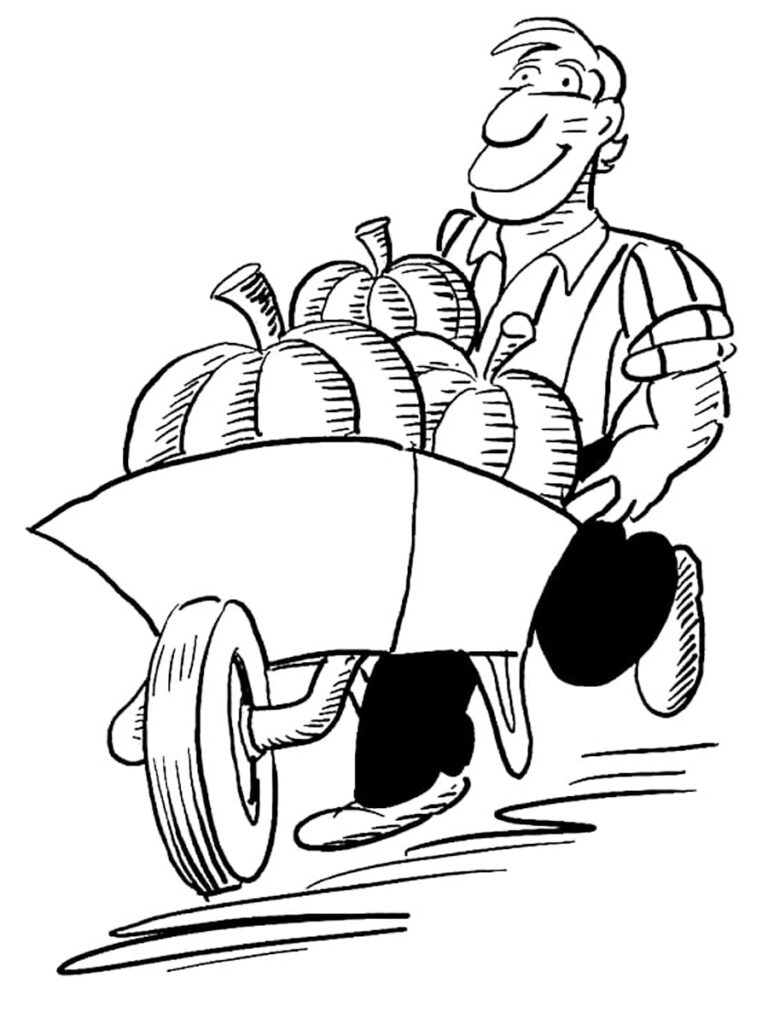 Farmer With Pumpkin Harvest Coloring Page