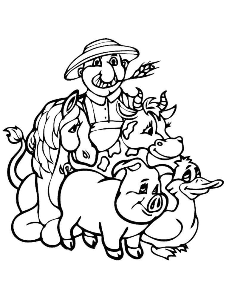 Farmer With His Animals Coloring Page