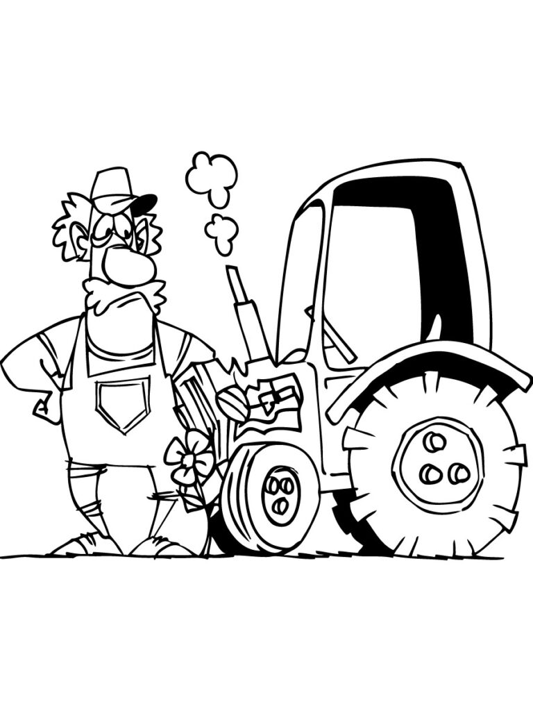 Farmers Broken Tractor Coloring Page