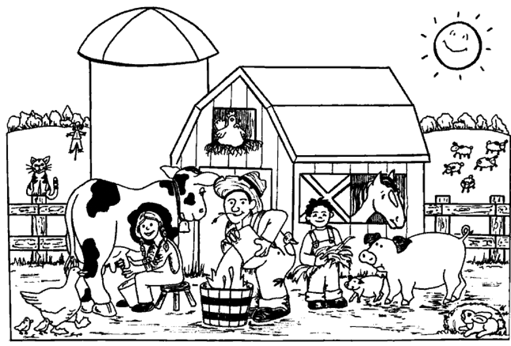 Farmers And Animals Coloring Page