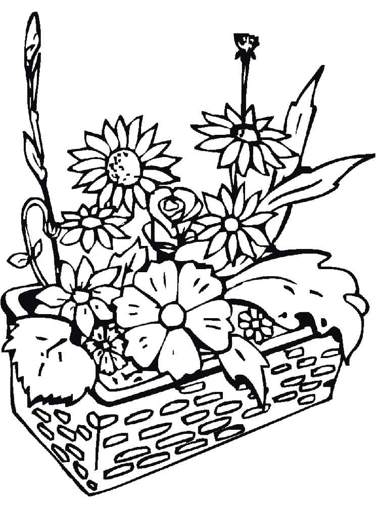 Flower Plants In Basket Coloring Page