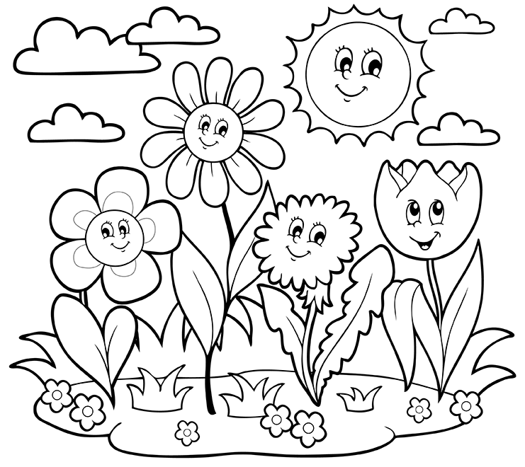Happy Flower Plants Coloring Page