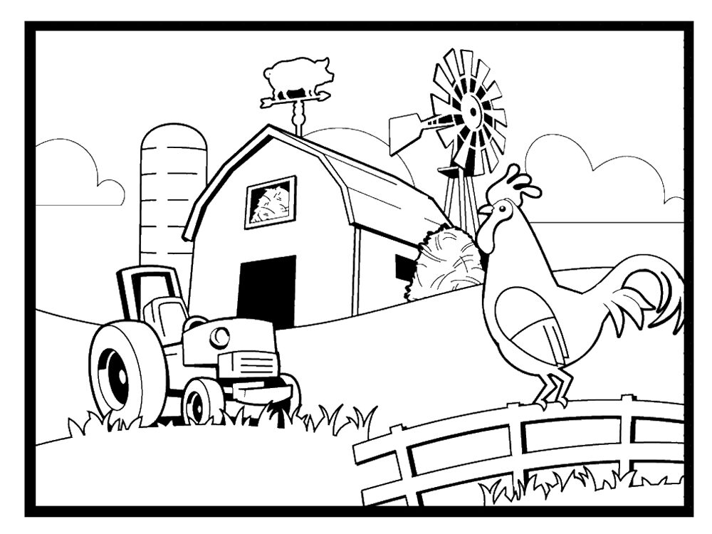 Tractor And Barn Coloring Page