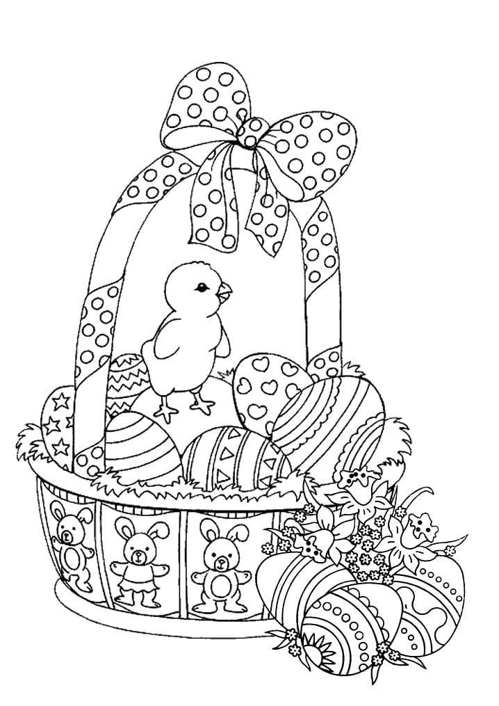 Beatuifully Detailed Easter Basket Coloring Page