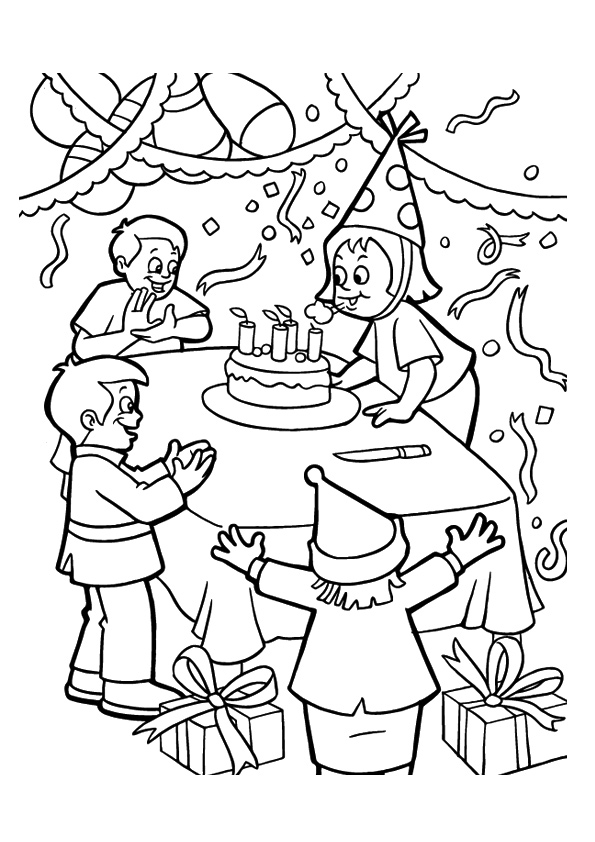 Blowing Out Candles At Birthday Party Coloring Page