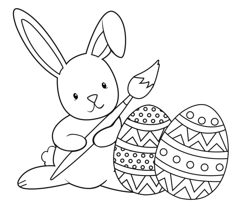 Bunny Painting Easter Eggs Coloring Page