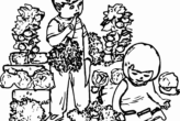 Children Harvesting Herbs In Garden Coloring Page