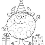 Cute Birthday Monster Coloring Page