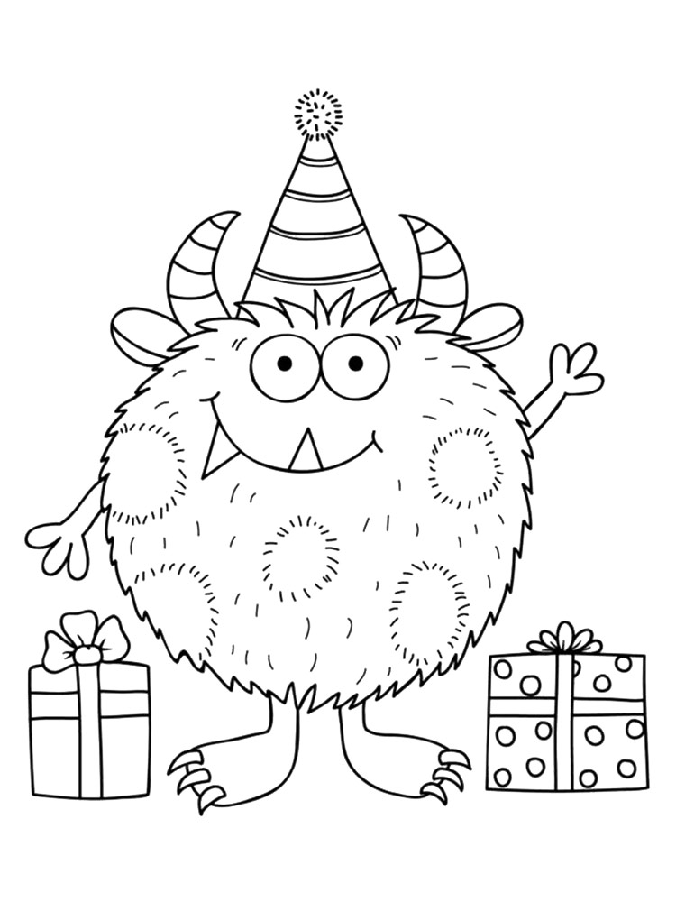 Cute Birthday Monster Coloring Page