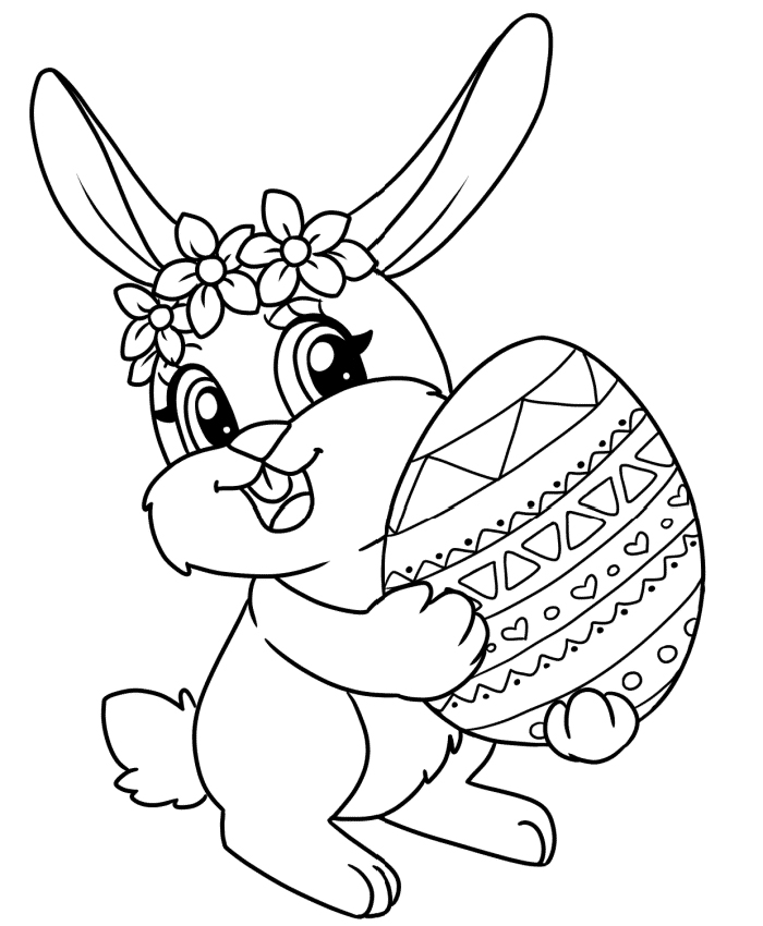 Cute Easter Bunny With Egg Coloring Page