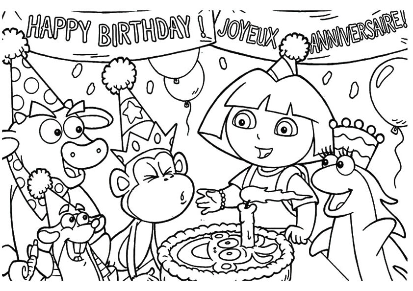 Dora Birthday Party Coloring Page