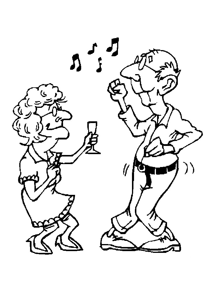 Elderly Couple Dancing Party Coloring Page
