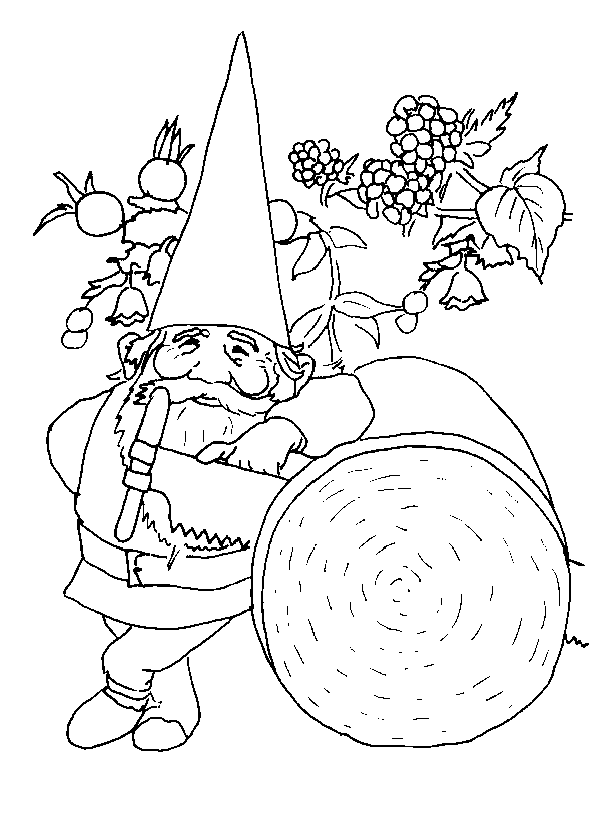 Gnome Sawing A Log Coloring Page