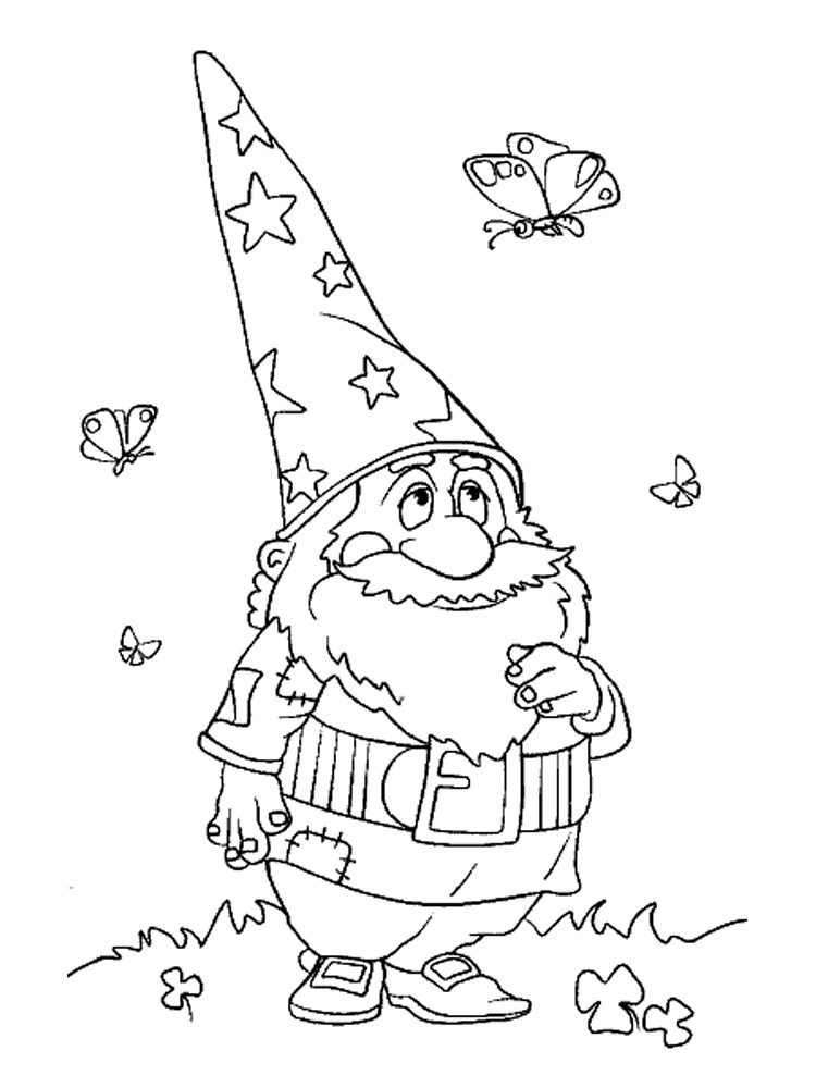 Gnome And Butterfly Coloring Page