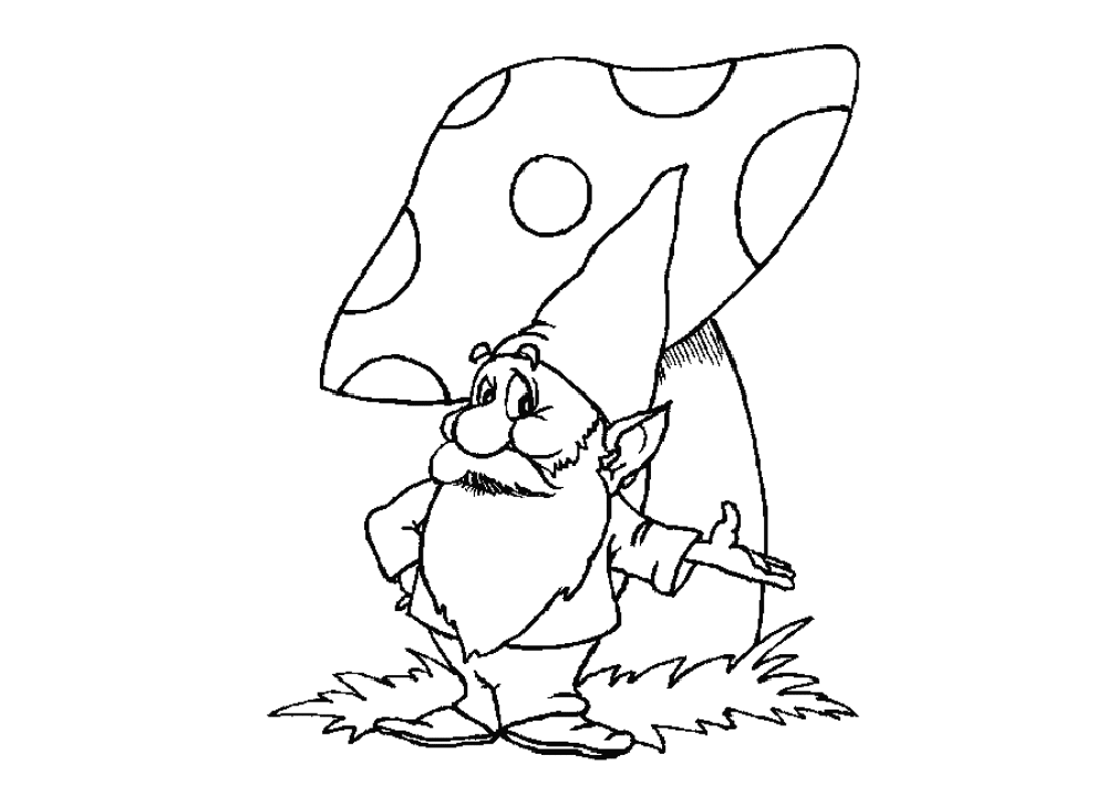 Gnome And Mushroom Coloring Page