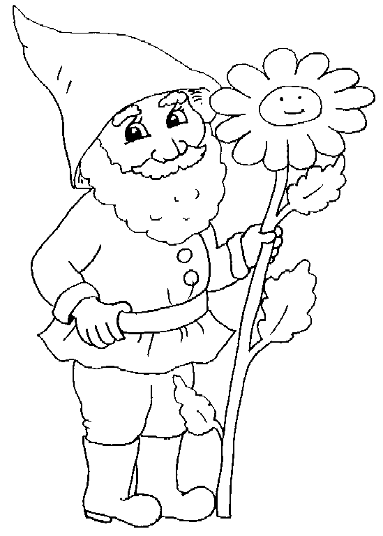 Gnome And Sunflower Coloring Page