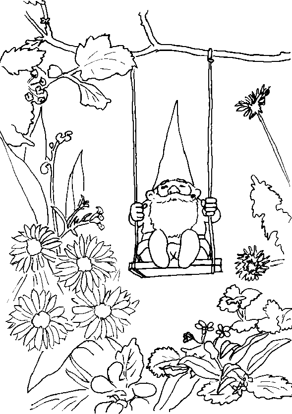 Gnome On Swing Coloring Page