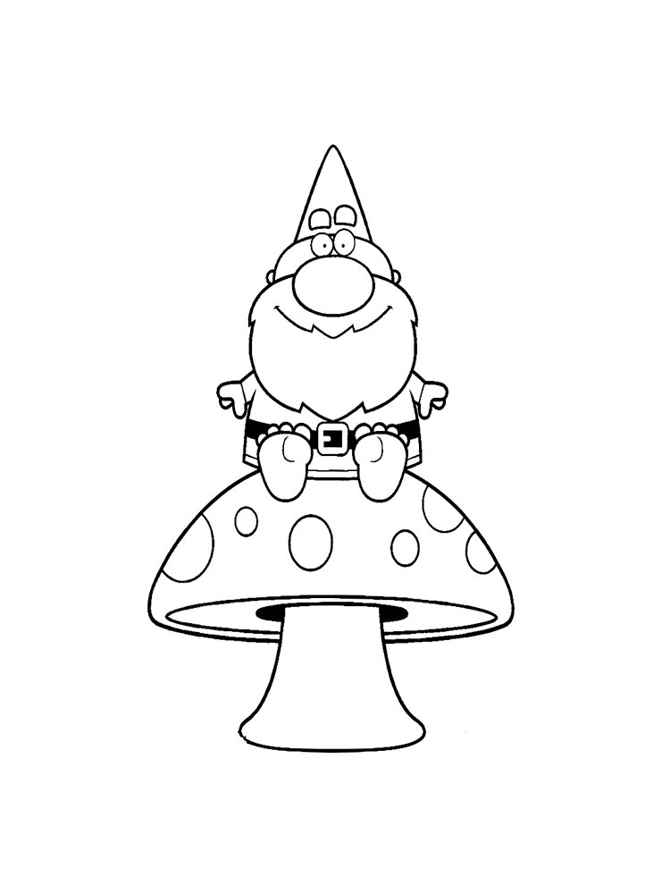 Gnome On Top Of A Mushroom Coloring Page