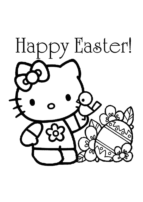Happy Easter Hello Kitty Coloring Page