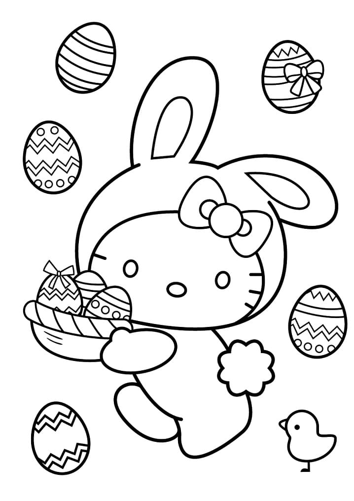 Hello Kitty Easter Bunny Coloring Page