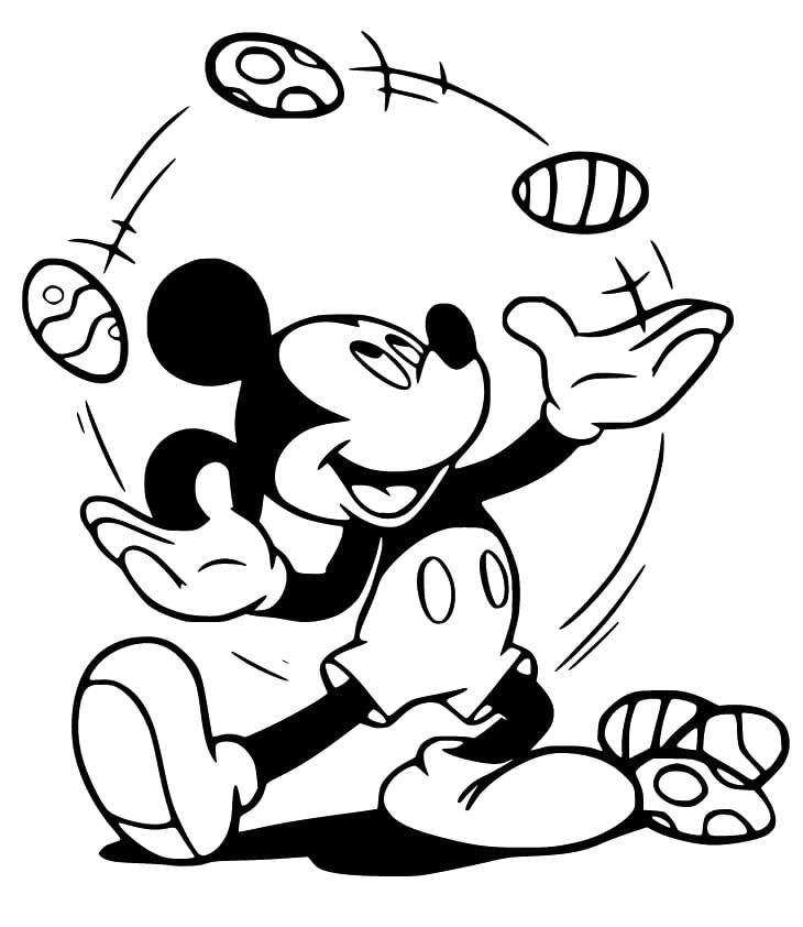 Mickey Juggling Easter Eggs Coloring Page