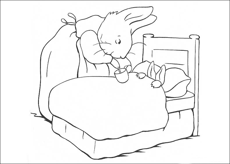 Peter Rabbit Bedtime Coloring Page