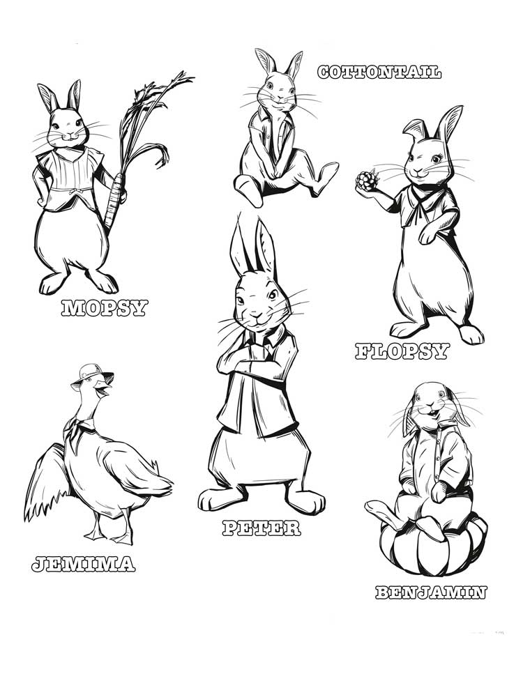 Peter Rabbit Characters Coloring Page