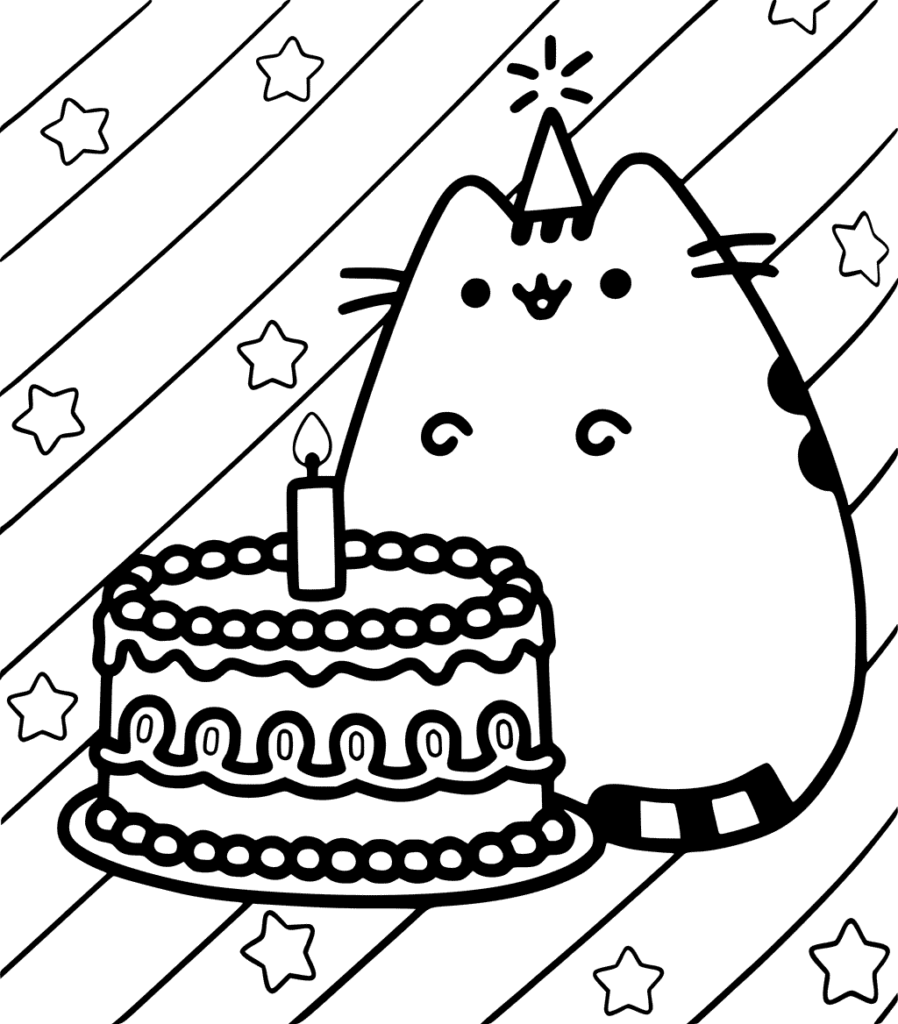 Pusheen Birthday Party Coloring Page