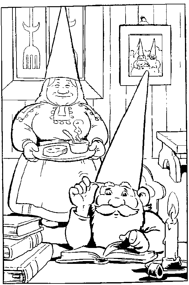 Reading Gnome Coloring Page