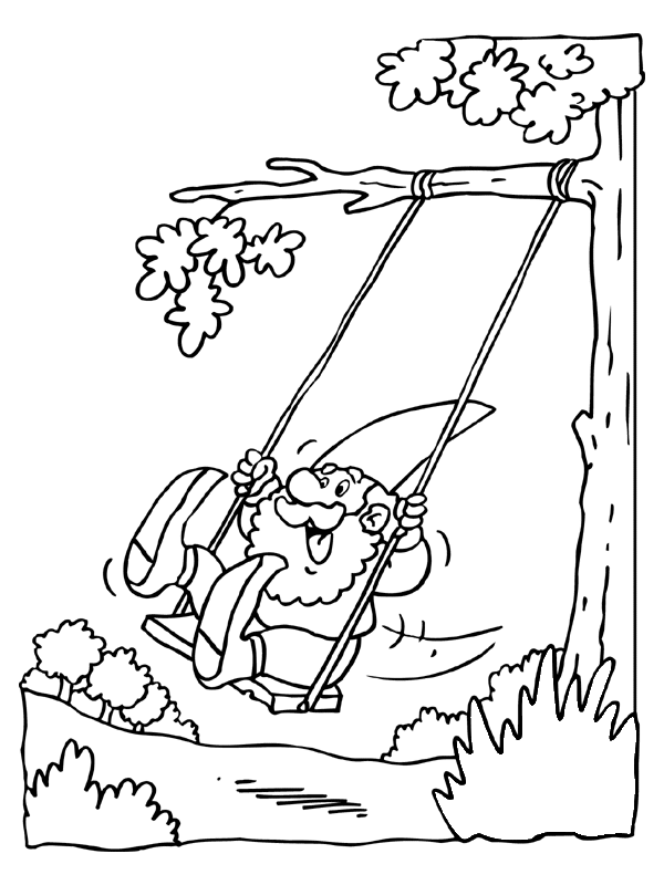 Swinging Gnome Coloring Page