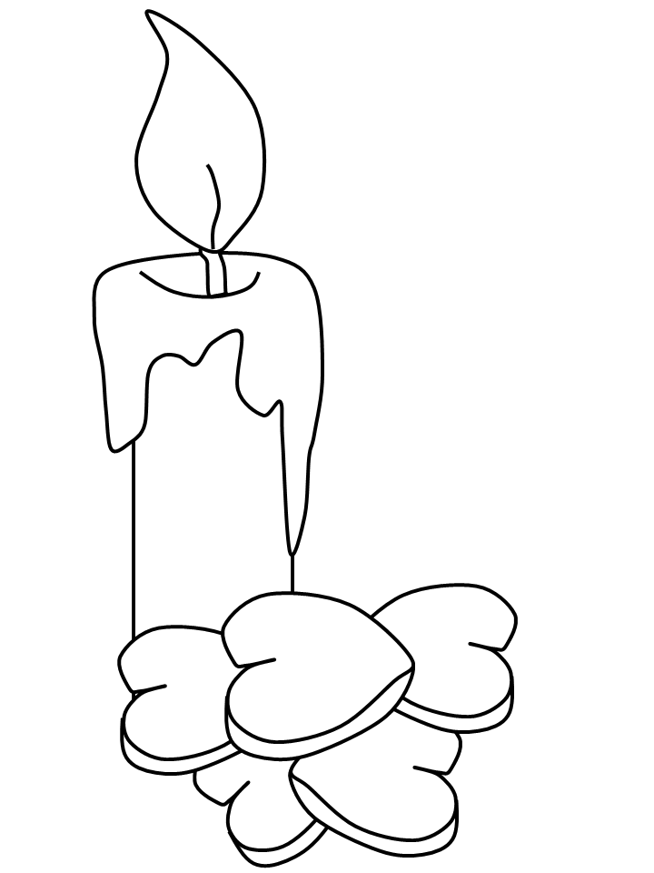 Candle And Hearts Coloring Page