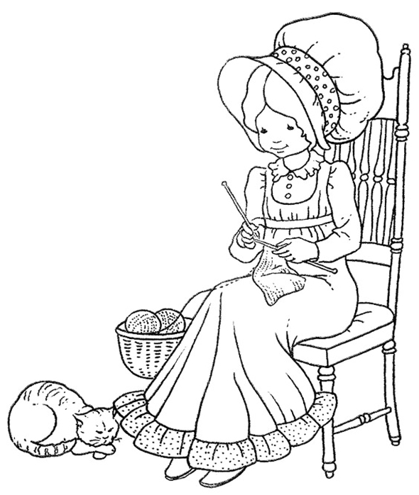 Cartoon Girl Knitting Coloring Page