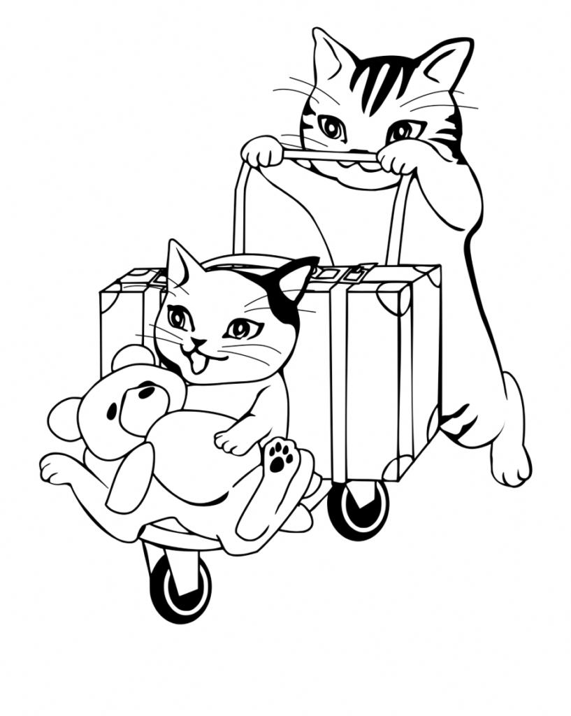Cats With Luggage Coloring Page