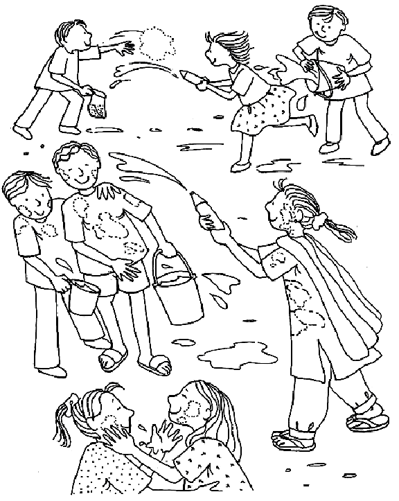 Colorful People On Holi Coloring Page