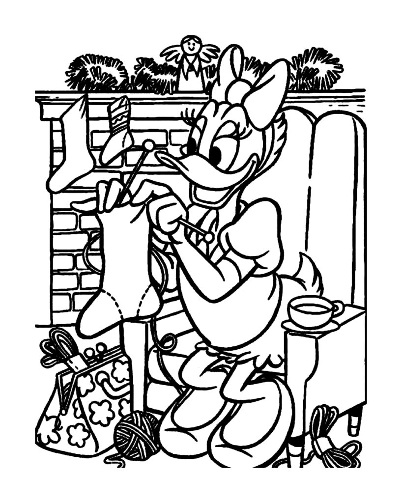 Daisy Duck Knitting Socks Coloring Page