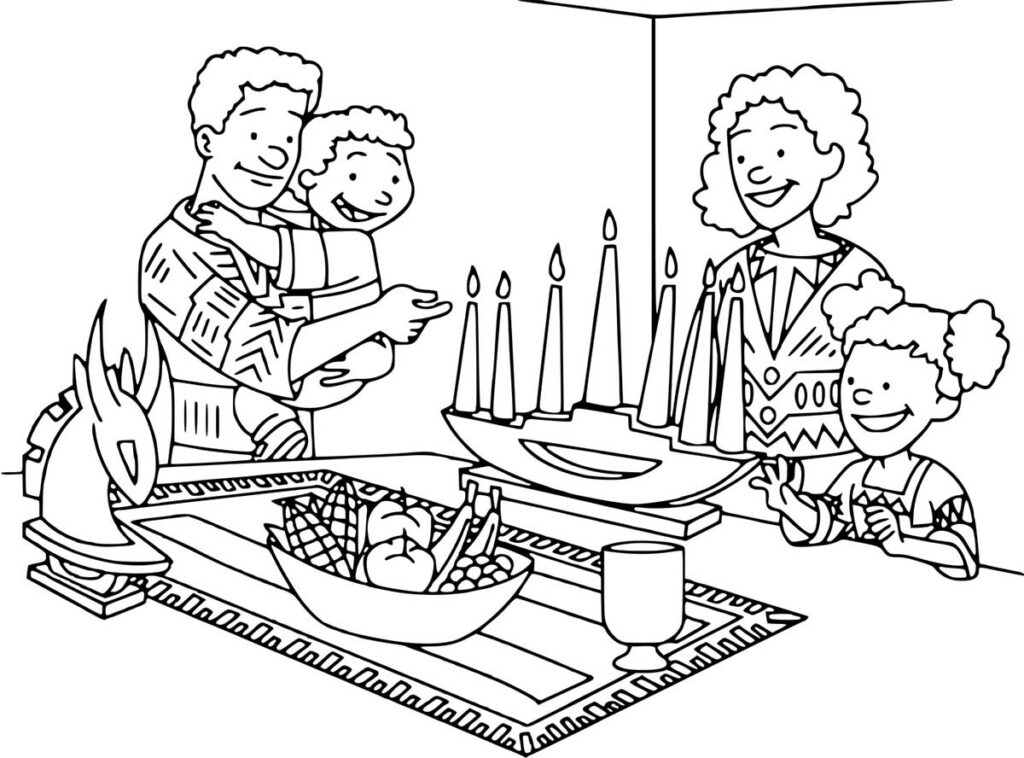 Family With Hanukkah Candles Coloring Page