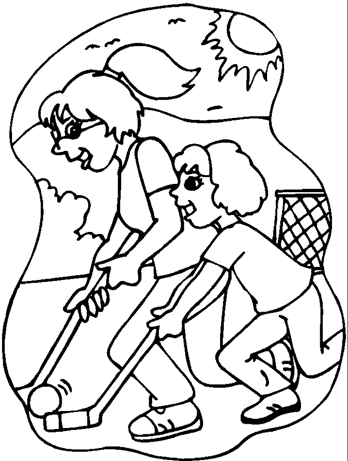 Girls Playing Field Hockey Coloring Page