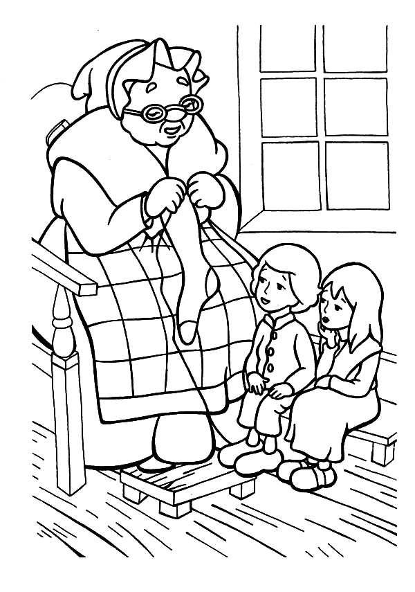 Grandma Knitting Sock Coloring Page