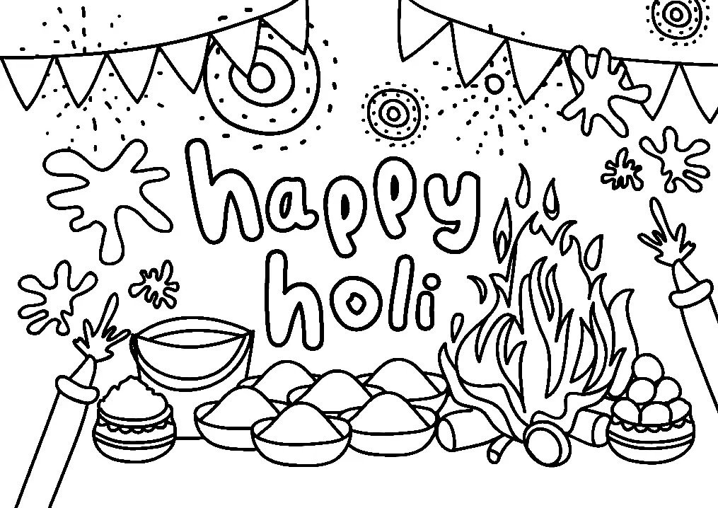 Happy Holi Colors Page